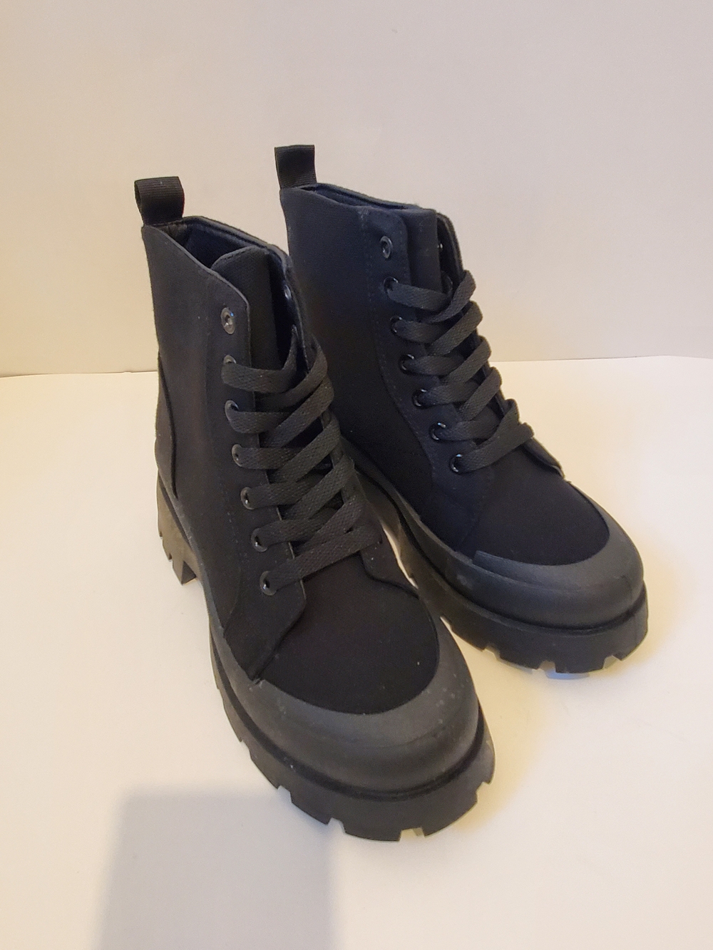 Chunky Lug Sole Black Lace-Up Boots